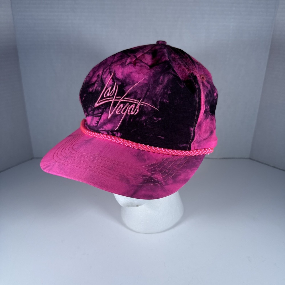 Vintage Las Vegas Rope Snapback Hat Cap Travel Souvenir - Pink Black Tie Dye